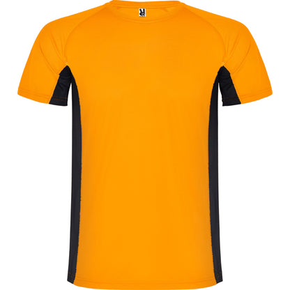 Roly Shanghai men's T-shirt in fluor orange/black, ready for logo printing or embroidery