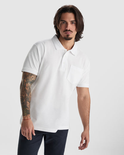 Roly Centauro Premium men's polo shirt in white, alternative view, ready for logo printing or embroidery