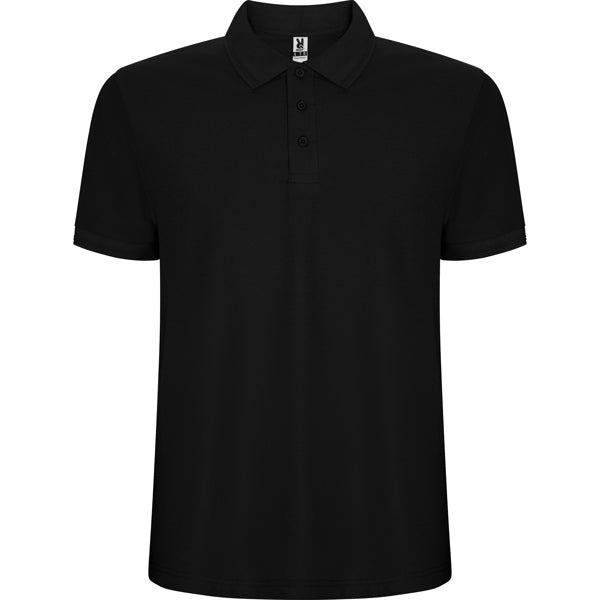 Roly Pegaso Premium men's polo shirt in black, ready for logo printing or embroidery