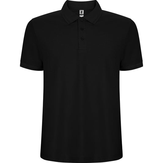 Roly Pegaso Premium men's polo shirt in black, ready for logo printing or embroidery