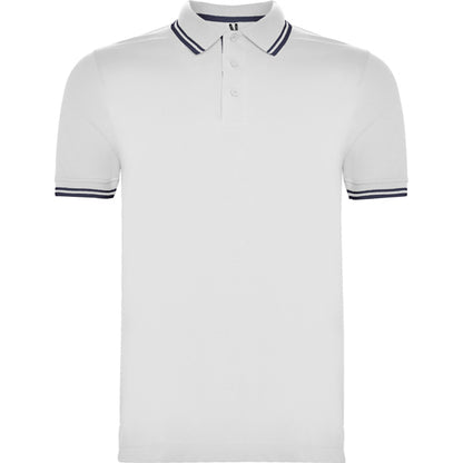 Roly Montreal men's polo shirt in white/navy blue, ready for logo printing or embroidery