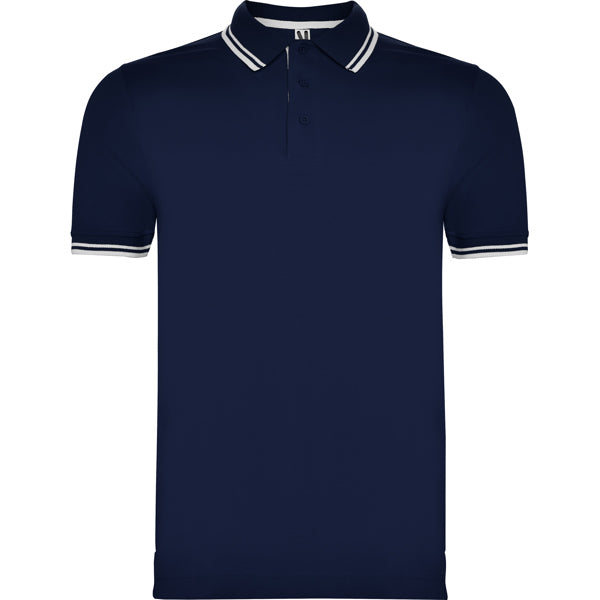 Roly Montreal men's polo shirt in navy blue/white, ready for logo printing or embroidery