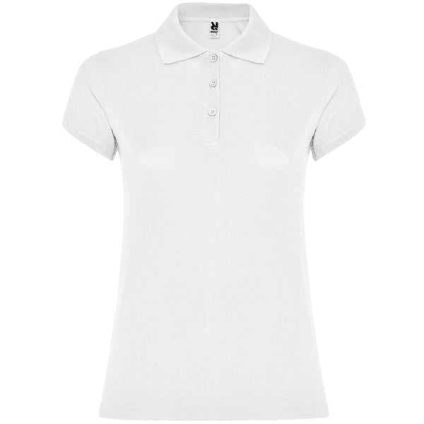 Roly Star Woman women's polo shirt in white, ready for logo printing or embroidery