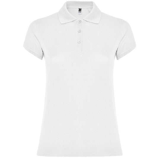 Roly Star Woman women's polo shirt in white, ready for logo printing or embroidery