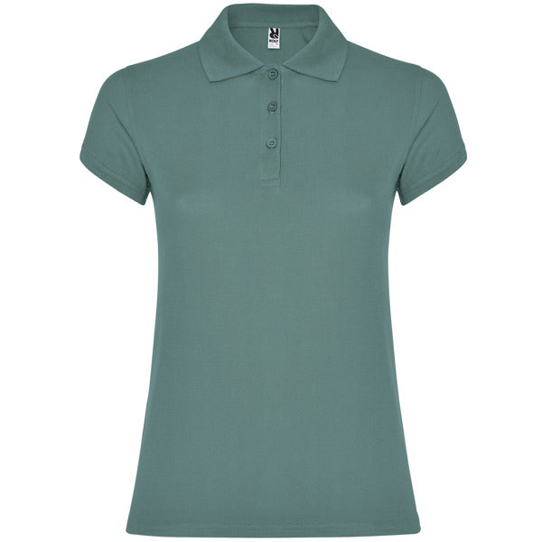 Roly Star Woman women's polo shirt in calm blue, ready for logo printing or embroidery