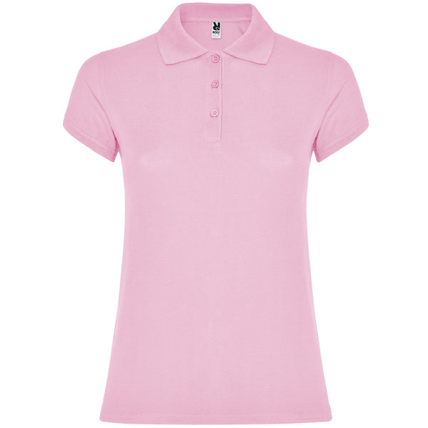 Roly Star Woman women's polo shirt in light pink, ready for logo printing or embroidery