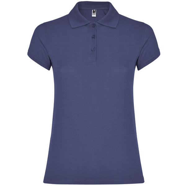 Roly Star Woman women's polo shirt in denim blue, ready for logo printing or embroidery