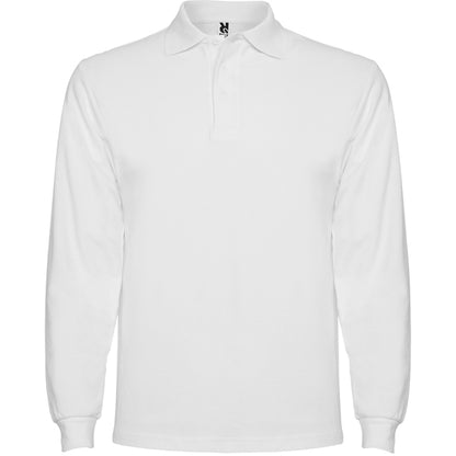 Roly Estrella L/s men's long-sleeve polo shirt in white, ready for logo printing or embroidery