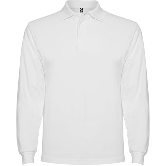 Roly Estrella L/s men's long-sleeve polo shirt in white, ready for logo printing or embroidery