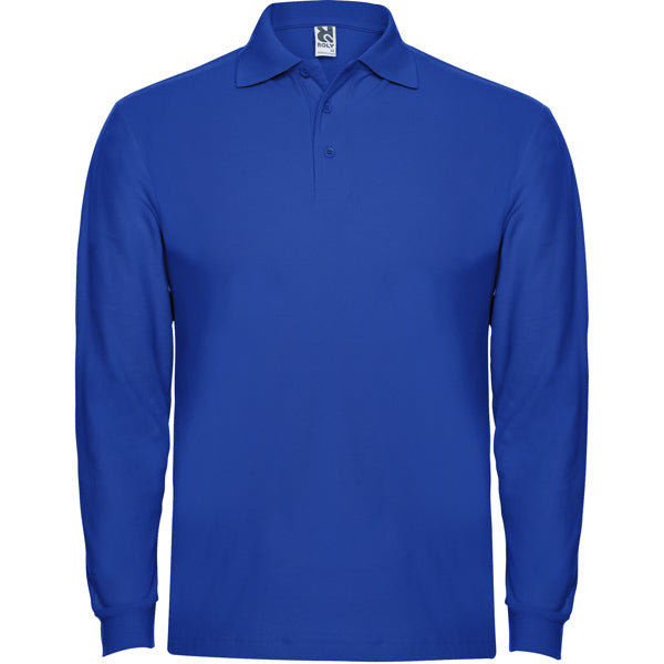 Roly Estrella L/s men's long-sleeve polo shirt in royal blue, ready for logo printing or embroidery