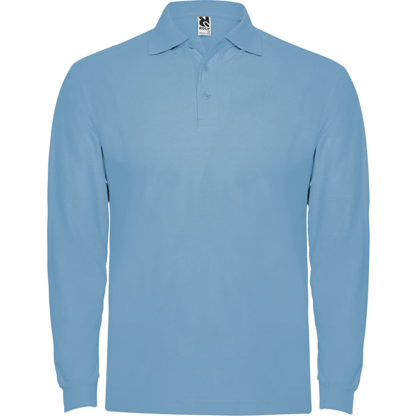 Roly Estrella L/s men's long-sleeve polo shirt in sky blue, ready for logo printing or embroidery