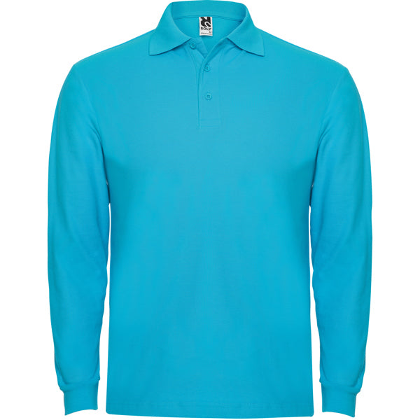Roly Estrella L/s men's long-sleeve polo shirt in turquoise, ready for logo printing or embroidery