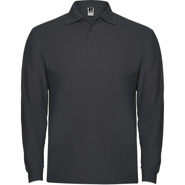 Roly Estrella L/s men's long-sleeve polo shirt in dark lead, ready for logo printing or embroidery