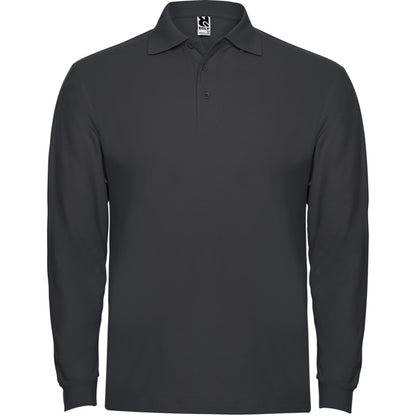 Roly Estrella L/s men's long-sleeve polo shirt in dark lead, ready for logo printing or embroidery