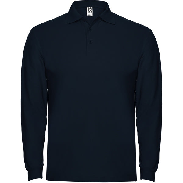 Roly Estrella L/s men's long-sleeve polo shirt in navy blue, ready for logo printing or embroidery