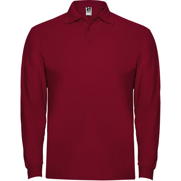 Roly Estrella L/s men's long-sleeve polo shirt in garnet, ready for logo printing or embroidery