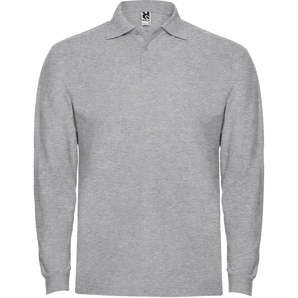 Roly Estrella L/s men's long-sleeve polo shirt in heather grey, ready for logo printing or embroidery