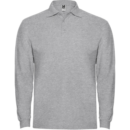 Roly Estrella L/s men's long-sleeve polo shirt in heather grey, ready for logo printing or embroidery