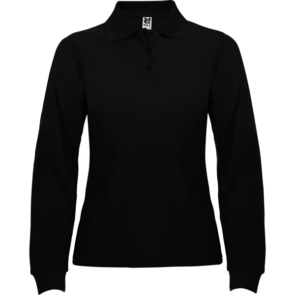 Roly Estrella Woman L/s women's long-sleeve polo shirt in black, ready for logo printing or embroidery