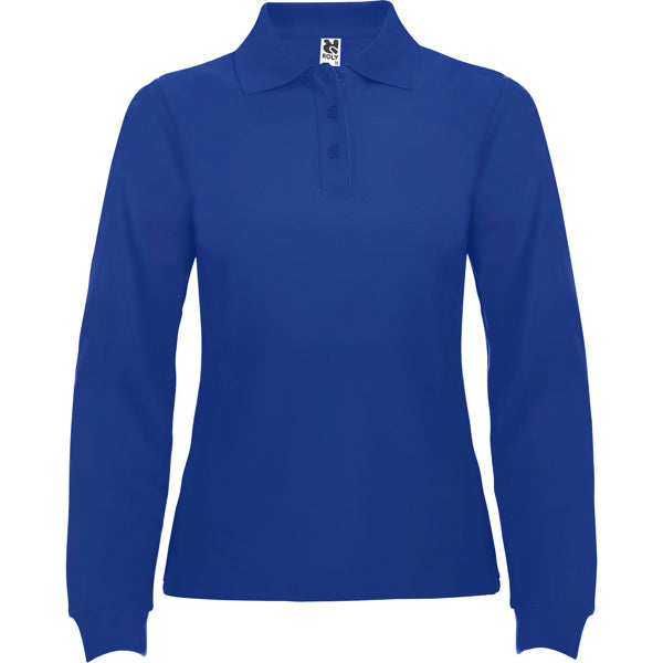 Roly Estrella Woman L/s women's long-sleeve polo shirt in royal blue, ready for logo printing or embroidery