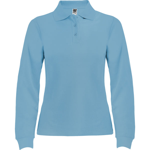 Roly Estrella Woman L/s women's long-sleeve polo shirt in sky blue, ready for logo printing or embroidery