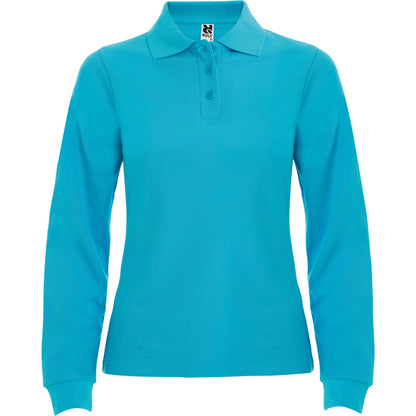 Roly Estrella Woman L/s women's long-sleeve polo shirt in turquoise, ready for logo printing or embroidery