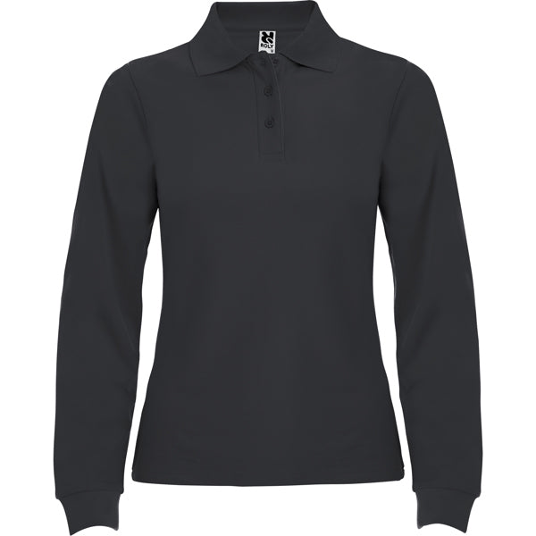 Roly Estrella Woman L/s women's long-sleeve polo shirt in dark lead, ready for logo printing or embroidery