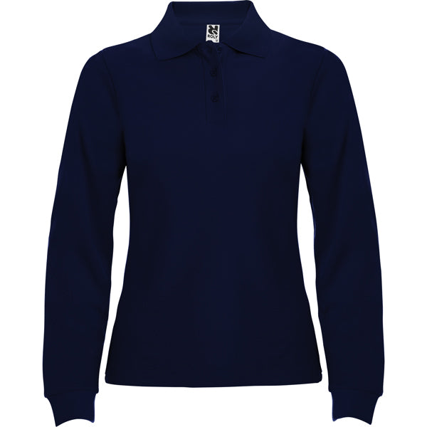 Roly Estrella Woman L/s women's long-sleeve polo shirt in navy blue, ready for logo printing or embroidery