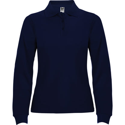 Roly Estrella Woman L/s women's long-sleeve polo shirt in navy blue, ready for logo printing or embroidery