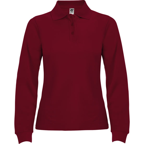 Roly Estrella Woman L/s women's long-sleeve polo shirt in garnet, ready for logo printing or embroidery