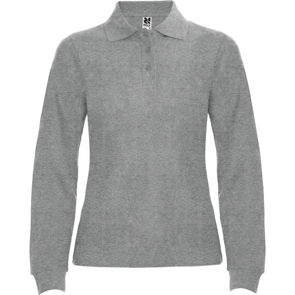 Roly Estrella Woman L/s women's long-sleeve polo shirt in heather grey, ready for logo printing or embroidery