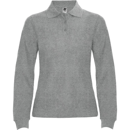 Roly Estrella Woman L/s women's long-sleeve polo shirt in heather grey, ready for logo printing or embroidery