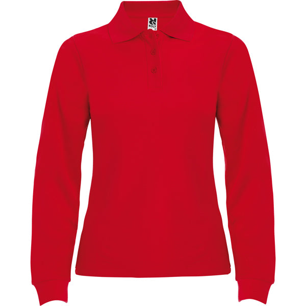 Roly Estrella Woman L/s women's long-sleeve polo shirt in red, ready for logo printing or embroidery