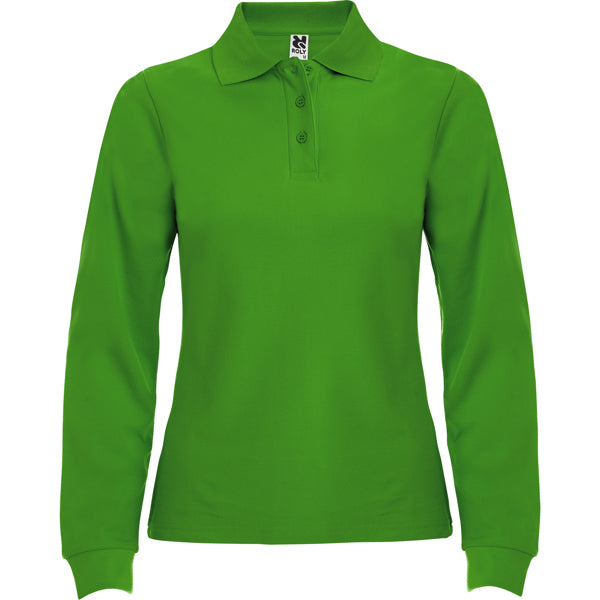 Roly Estrella Woman L/s women's long-sleeve polo shirt in grass green, ready for logo printing or embroidery