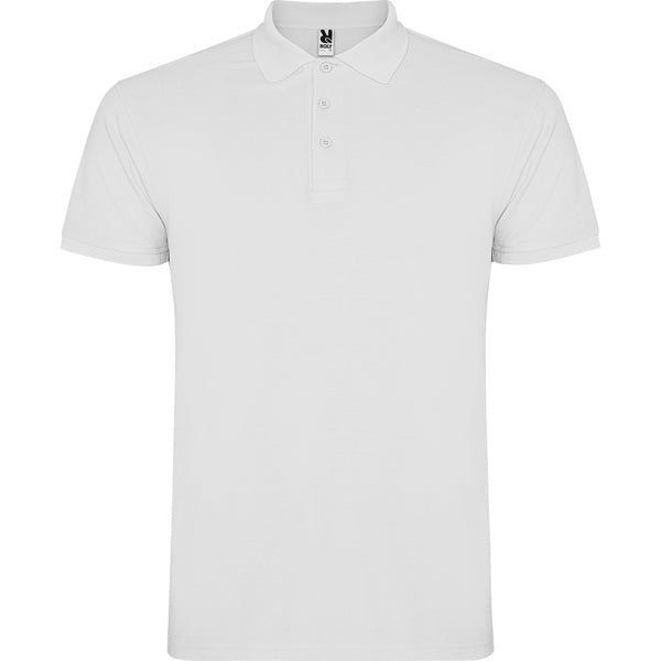 Roly Star men's polo shirt in white, ready for logo printing or embroidery