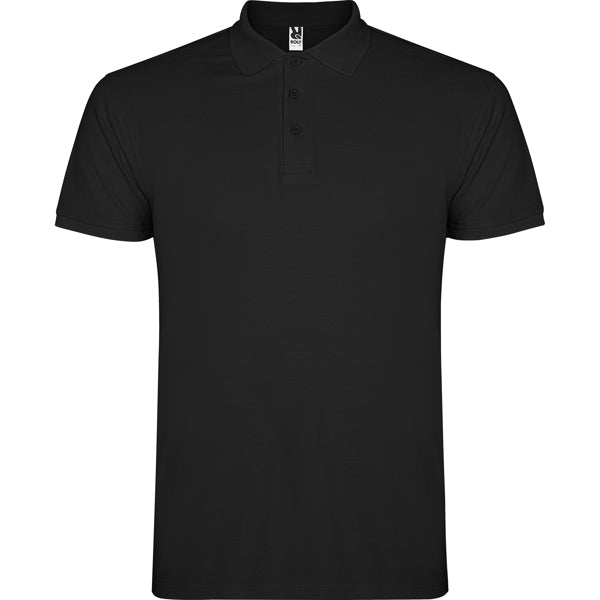 Roly Star men's polo shirt in black, ready for logo printing or embroidery