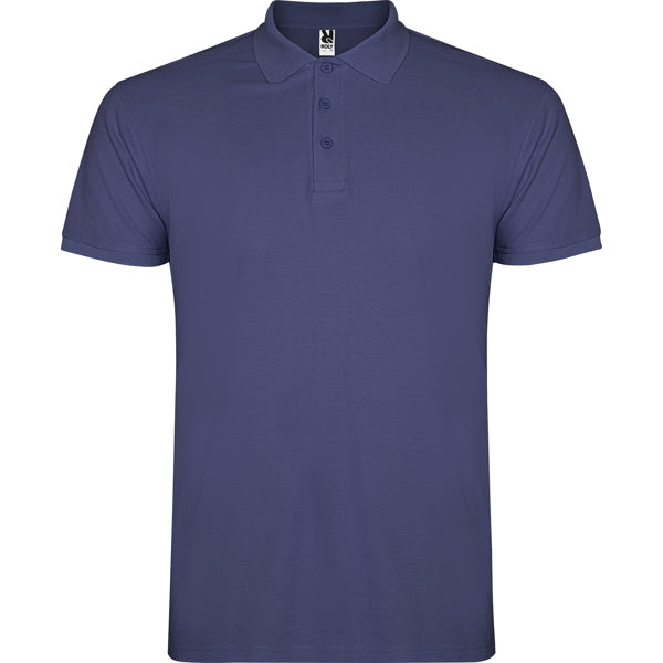 Roly Star men's polo shirt in denim blue, ready for logo printing or embroidery