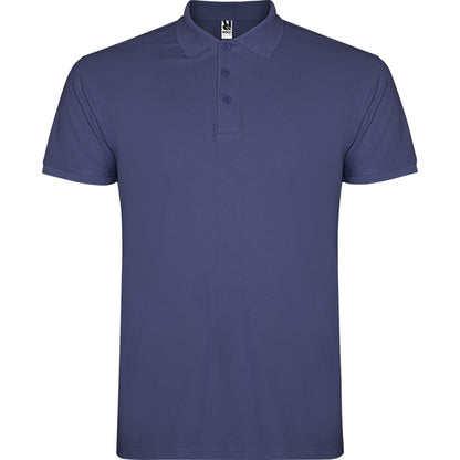 Roly Star men's polo shirt in denim blue, ready for logo printing or embroidery