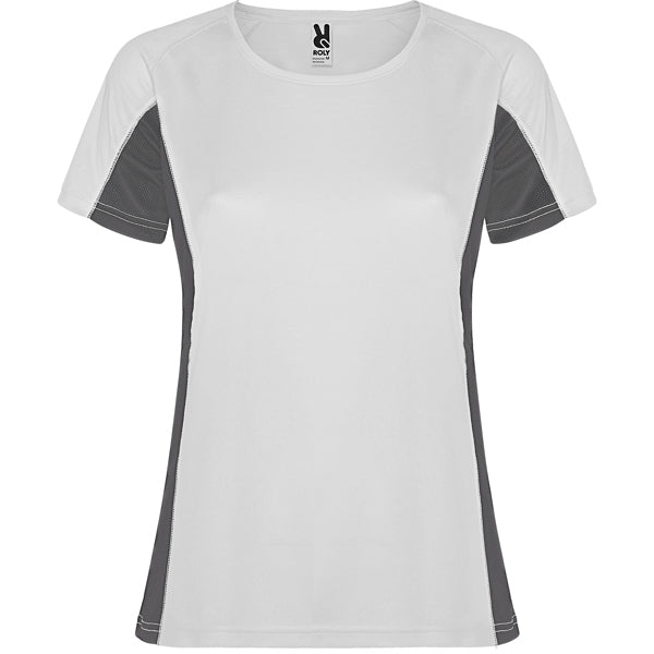Roly Shanghai Woman women's T-shirt in white/dark lead, ready for logo printing or embroidery