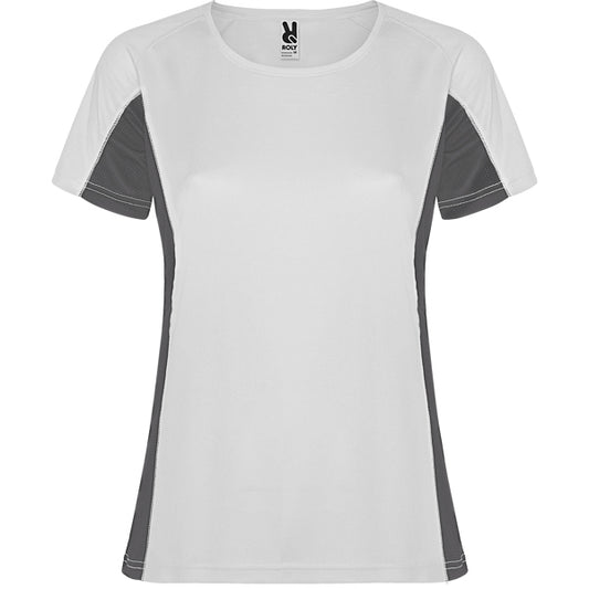 Roly Shanghai Woman women's T-shirt in white/dark lead, ready for logo printing or embroidery