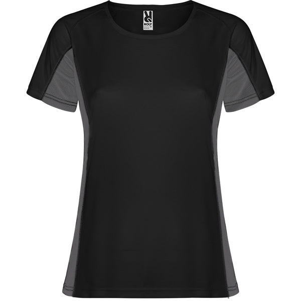 Roly Shanghai Woman women's T-shirt in black/dark lead, ready for logo printing or embroidery