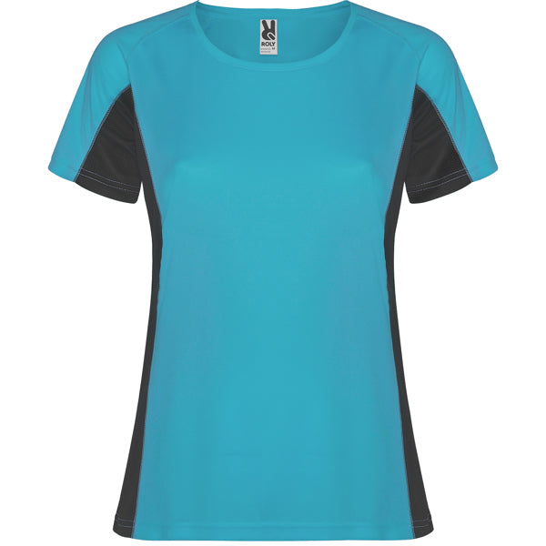 Roly Shanghai Woman women's T-shirt in turquoise/dark lead, ready for logo printing or embroidery