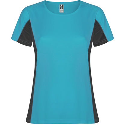 Roly Shanghai Woman women's T-shirt in turquoise/dark lead, ready for logo printing or embroidery