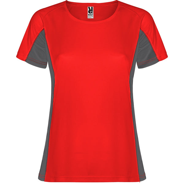 Roly Shanghai Woman women's T-shirt in red/dark lead, ready for logo printing or embroidery