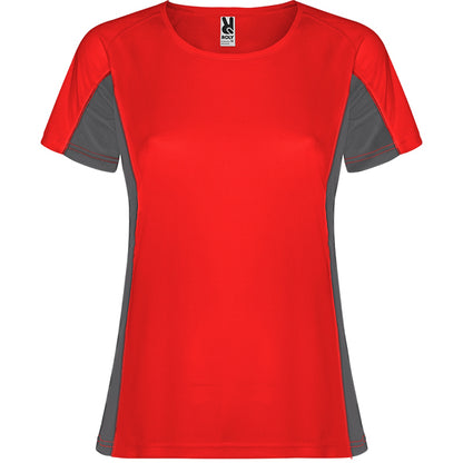 Roly Shanghai Woman women's T-shirt in red/dark lead, ready for logo printing or embroidery