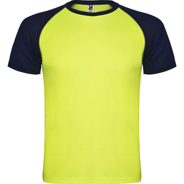 Roly Indianapolis men's T-shirt in fluor yellow/navy blue, ready for logo printing or embroidery