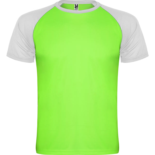 Roly Indianapolis men's T-shirt in fluor green/white, ready for logo printing or embroidery