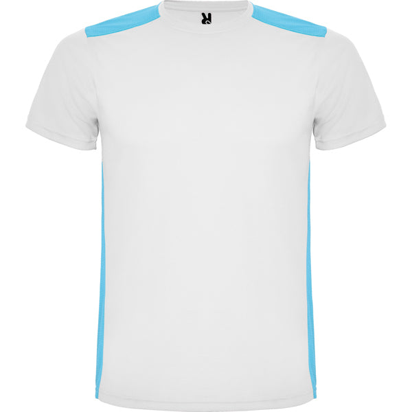 Roly Detroit men's T-shirt in white/turquoise, ready for logo printing or embroidery