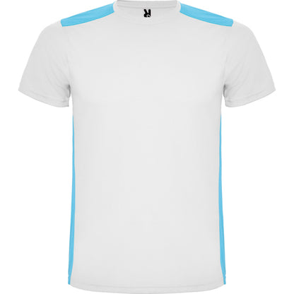 Roly Detroit men's T-shirt in white/turquoise, ready for logo printing or embroidery