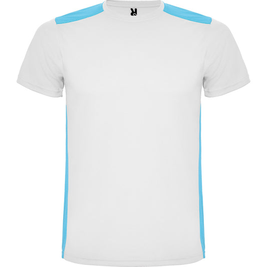 Roly Detroit men's T-shirt in white/turquoise, ready for logo printing or embroidery